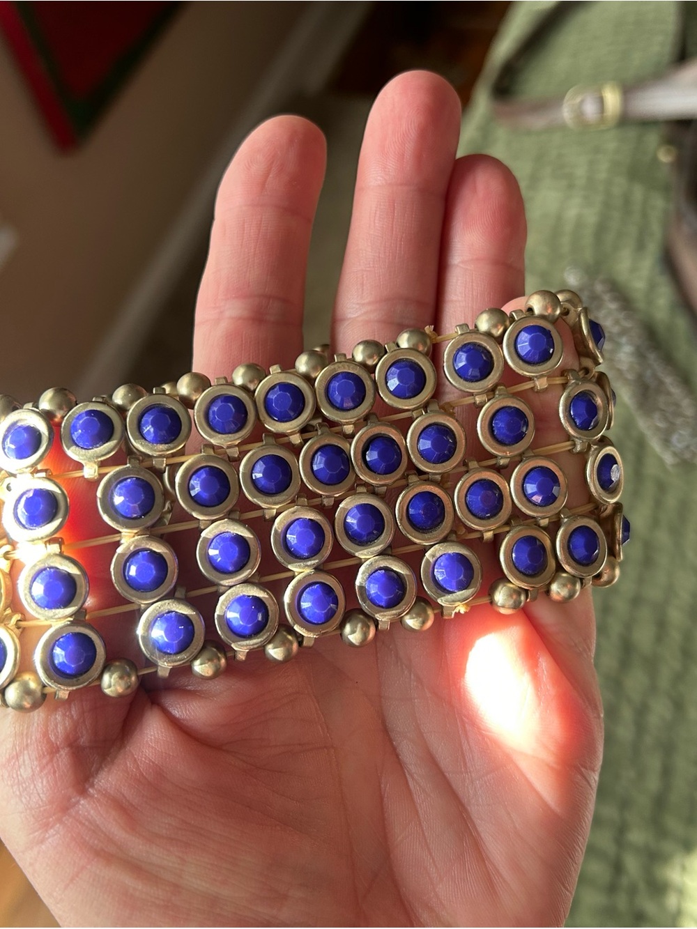 Gold-Tone Bracelet with Bright Cobalt Blue Cabochons